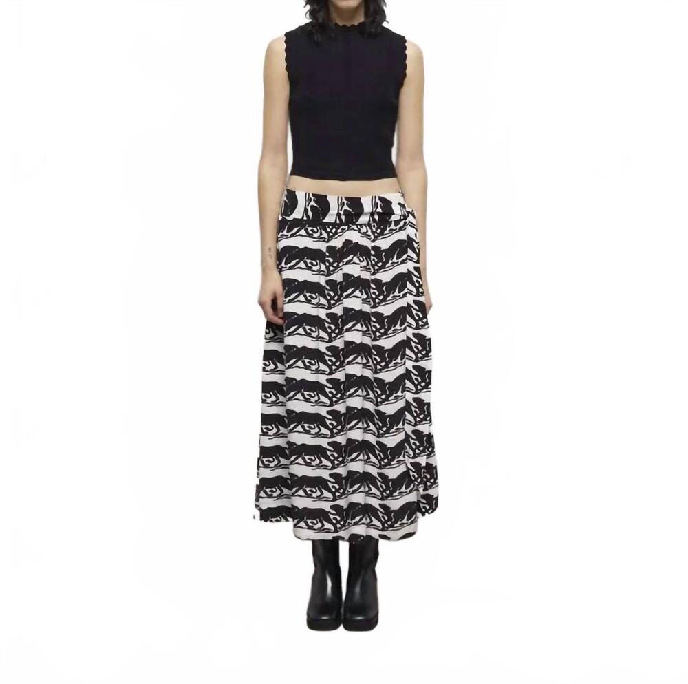 NEW THE KOOPLES wild panther print midi skirt in black